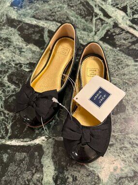 Janie and Jack Black Patent Leather Bow Flats Girls Size 9 NWT Classic Dress